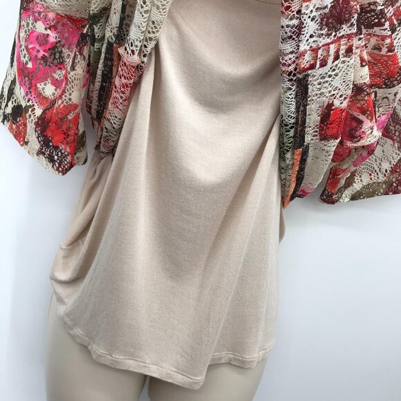 Christopher & Banks Cream Floral Print Eyelet Lace Overlay Blouse Size S - Picture 2 of 7